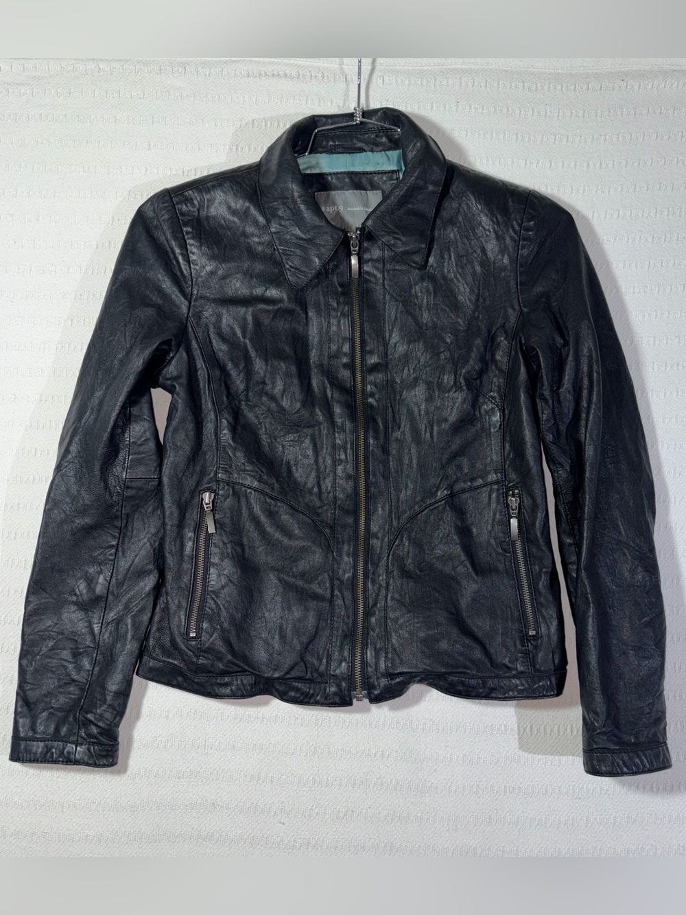 Apt. 9 Womens Genuine Lambskin Leather Full Zip Moto Jacket Size S Black Classic